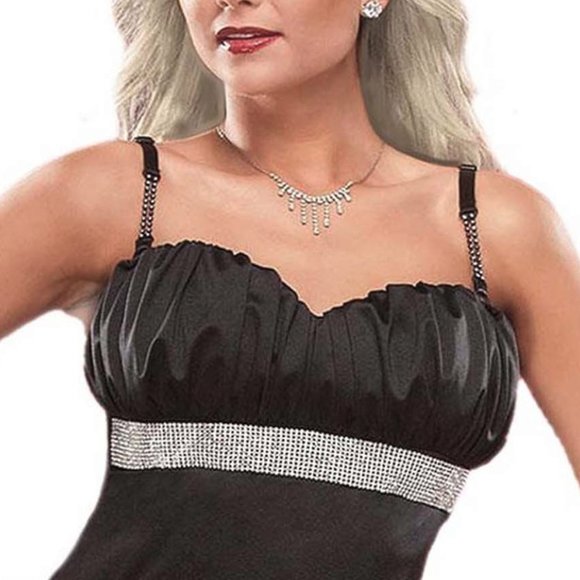 Black Mini Dress LBD Womens Size XL with Rhinestones and Back Ribbon Tie - Picture 9 of 10